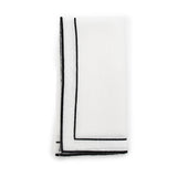 Servilleta Jimmy en Lino Blanco con Doble Orilla Bordada Negro, marca Zash