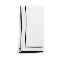 Servilleta Jimmy en Lino Blanco con Doble Orilla Bordada Negro, marca Zash