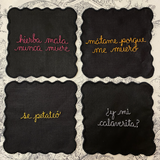 Juego de 4 Servilletas de coctel Bordadas con Frases Típicas de Día de Muertos  Set 2