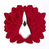 Individuales Blossom Bordado de Flor en Terciopelo Rojo. Set de 4