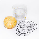 Juego de 4 Servilletas de Coctel en forma de Calaca en Lino Blanco con Bordado Negro