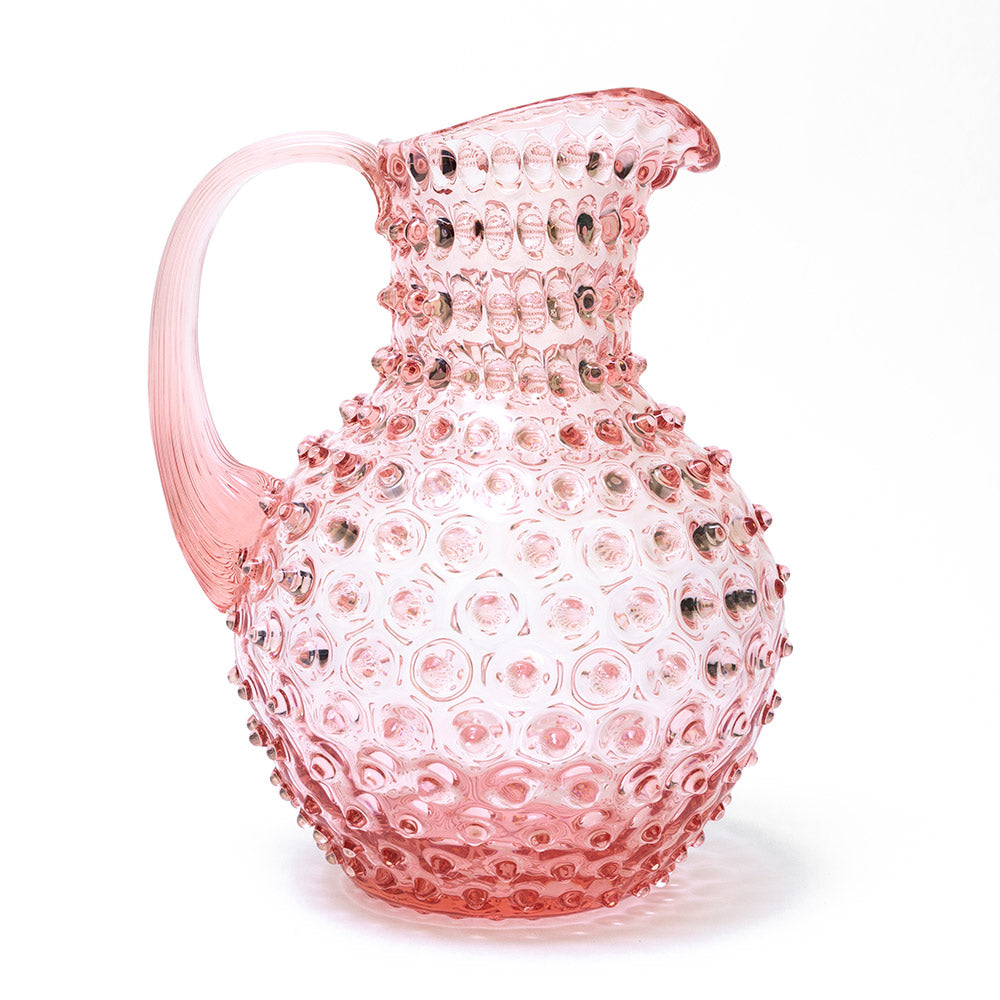 Jarra Klimchi de Cristal de Bohemia con Borlos estilo Hobnail, color Rosa pastel