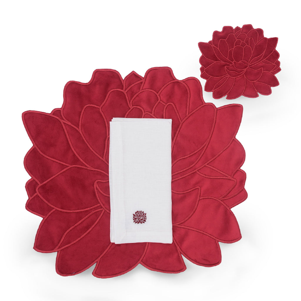 Juego de 4 Servilletas de Coctel Blossom color Rojo en Terciopelo