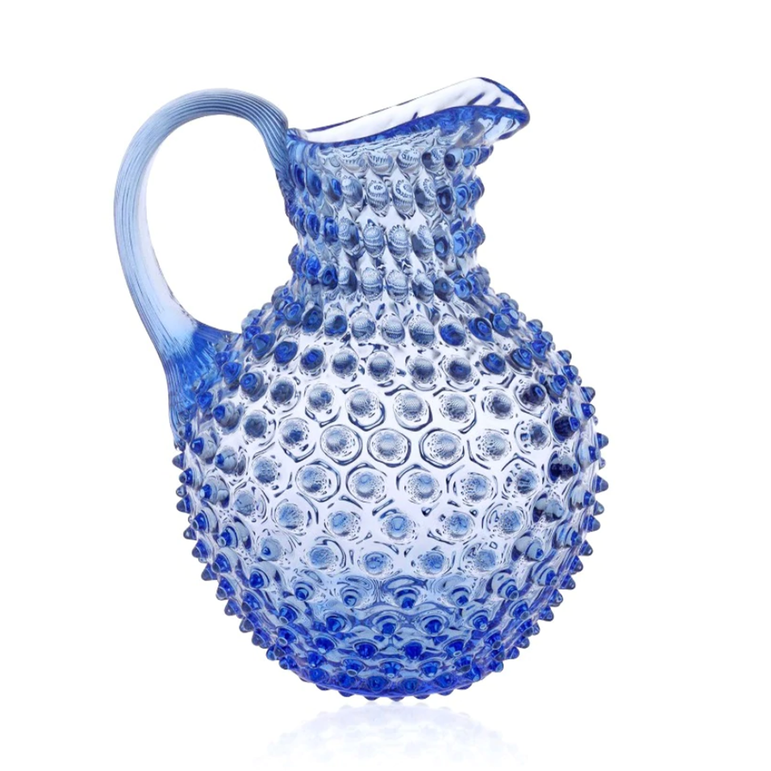 Jarra Klimchi en cristal de bohemia con borlas estilo Hobnail, color azul claro