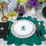 Manteles Individuales Blossom en Terciopelo Verde con Orilla Bordada. Set de 4